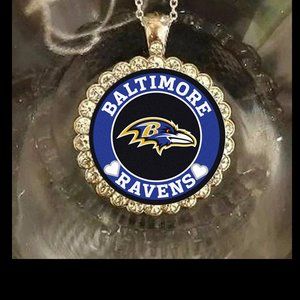 Baltimore Ravens 925 Silver Rhinestones Necklace great gift gift box…